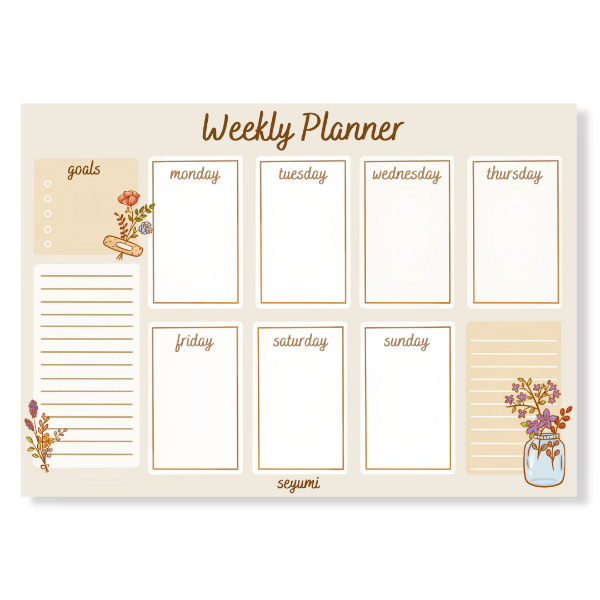 Picture of Floral Notepad Weekly Planner Memo Pad | A5 14.8cm x 21cm Tear off Sheets 